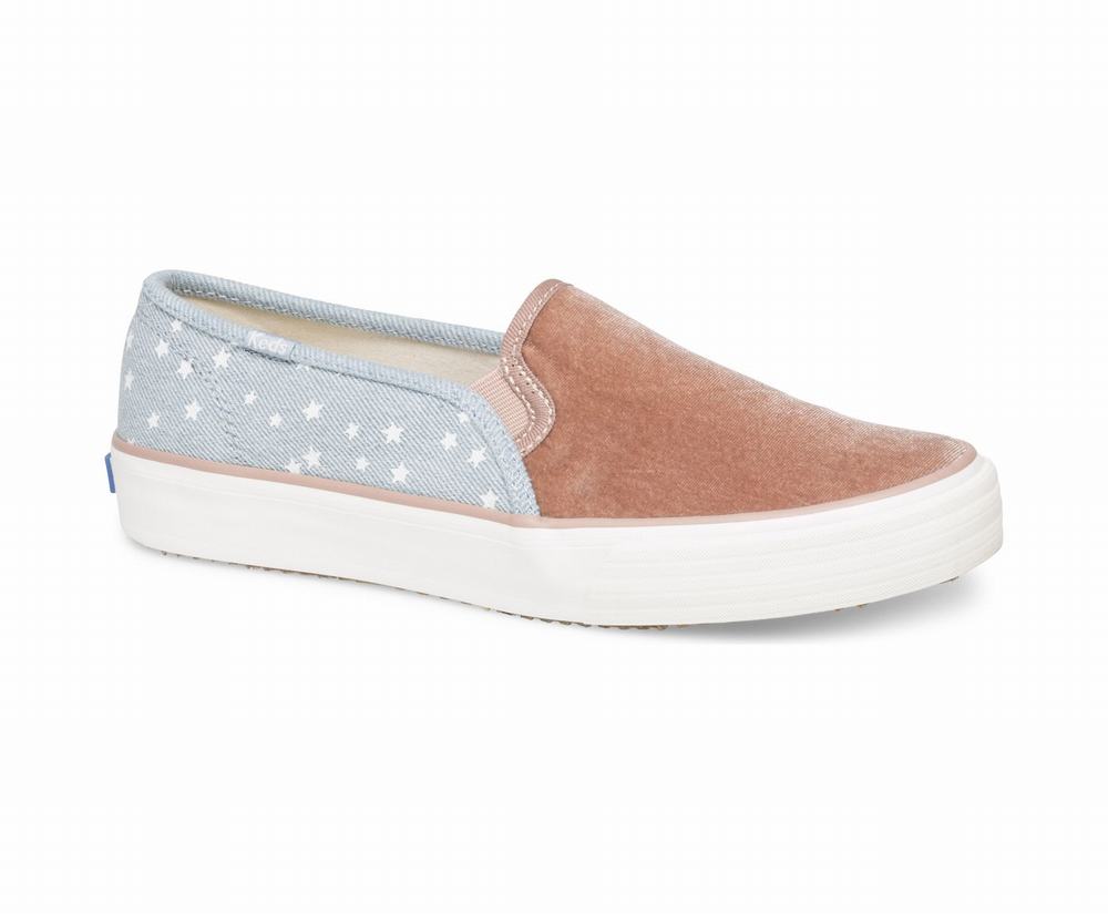 Women's Keds Double Decker Velvet Denim Slip Ons Pink 9436205GT - South Africa